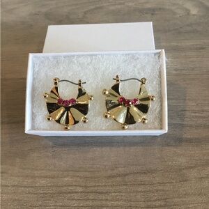 Stephan & Co NYC Gold Tone Pierced Earrings w/Red Crystal Stones